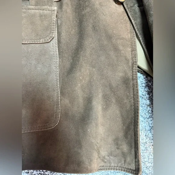 Men's Vintage Brown Suede Jacket, belt and pockets, L - Picture 11 of 16